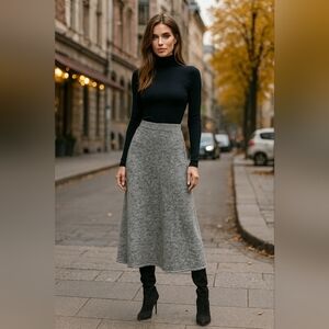 Pieces Wool Blend A Line Maxi Skirt Size L Grey Cozy Knit